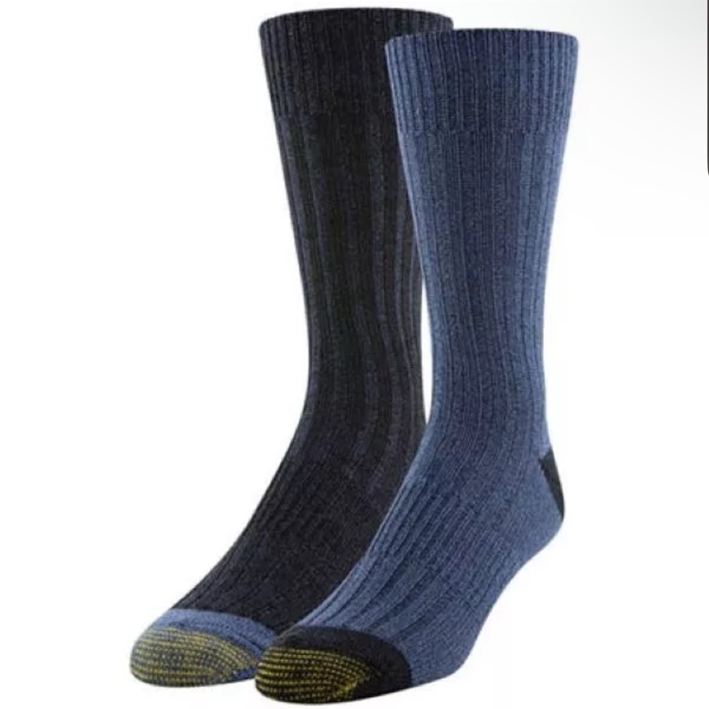 Gold Toe 2 pairs shadow slub crew eco soft blended yarn Lyocell Mens size 6-12.5
